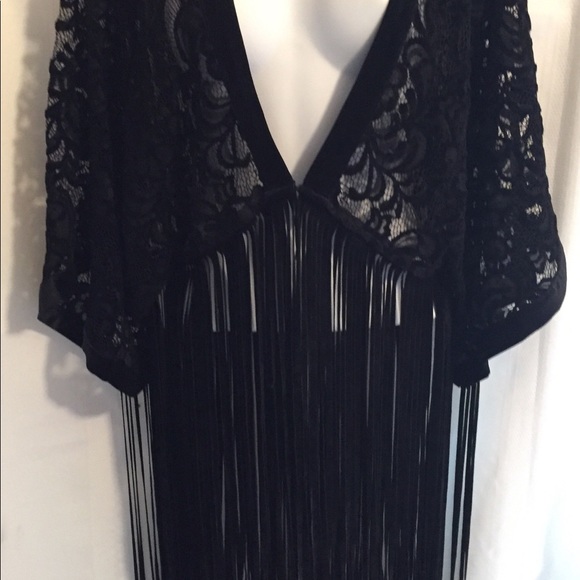 bebe Accessories - Bebe Velvet Lace & Fringe Cover Up One Size Black